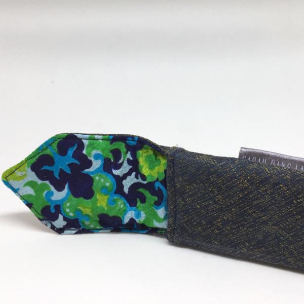 Étui à aiguilles droites en tous genre de 35cm - aspect denim intérieur vert et bleu